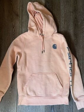Carhartt Pink Pullover Hoodie with Logo Sleeve